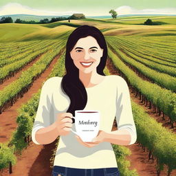 Create an image featuring a person holding a cup of wine labeled 'Monterrey'