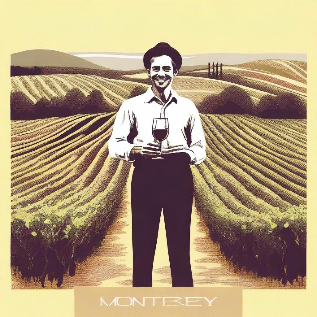 Create an image featuring a person holding a cup of wine labeled 'Monterrey'