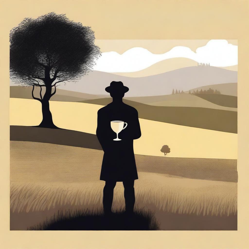 Create an image featuring a shadowy figure holding a cup of wine labeled 'Monterrey'