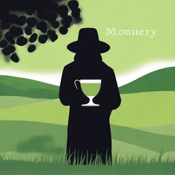 Create an image featuring a shadowy figure holding a cup of wine labeled 'Monterrey'