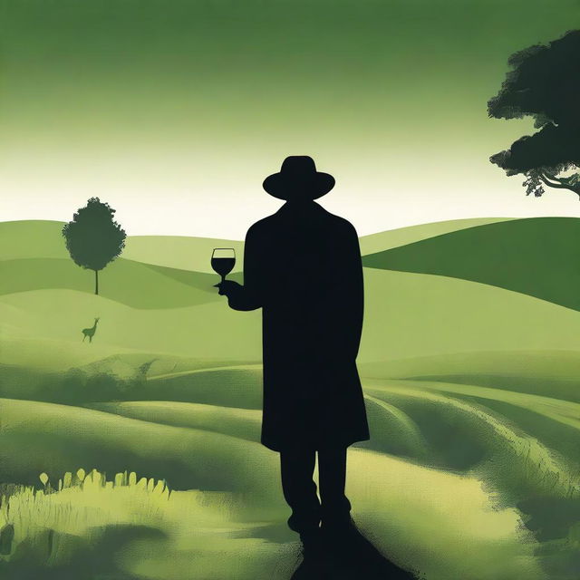 Create an image featuring a shadowy figure holding a cup of wine labeled 'Monterrey'