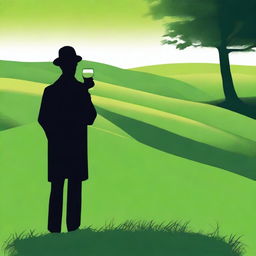 Create an image featuring a shadowy figure holding a cup of wine labeled 'Monterrey'