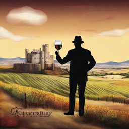 Create a surrealistic image featuring a person holding a cup of wine labeled 'Monterrey'