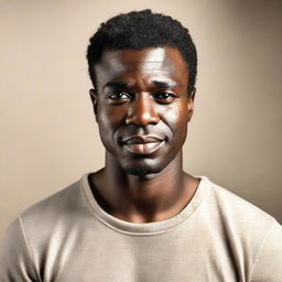 A portrait of a Black man with a confident expression, wearing casual clothing