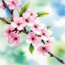 A beautiful watercolor painting of a cherry blossom tree in full bloom