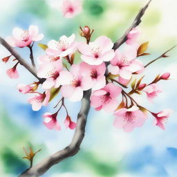 A beautiful watercolor painting of a cherry blossom tree in full bloom