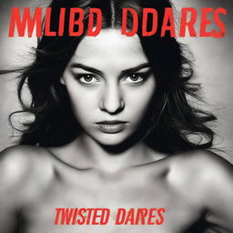 A thrilling book cover titled 'Twisted Dares' featuring a 26-year-old girl locked in a high-stakes truth or dare show