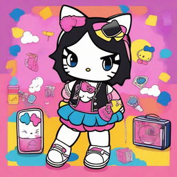 A 2000s-themed Hello Kitty character with dark hair, wearing a stylish outfit typical of the early 2000s