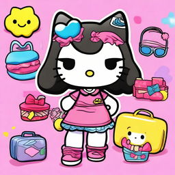 A 2000s-themed Hello Kitty character with dark hair, wearing a stylish outfit typical of the early 2000s