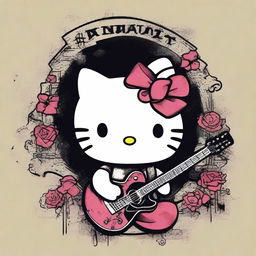 A unique fusion of Hello Kitty and Nirvana, featuring Hello Kitty dressed in grunge attire inspired by Nirvana