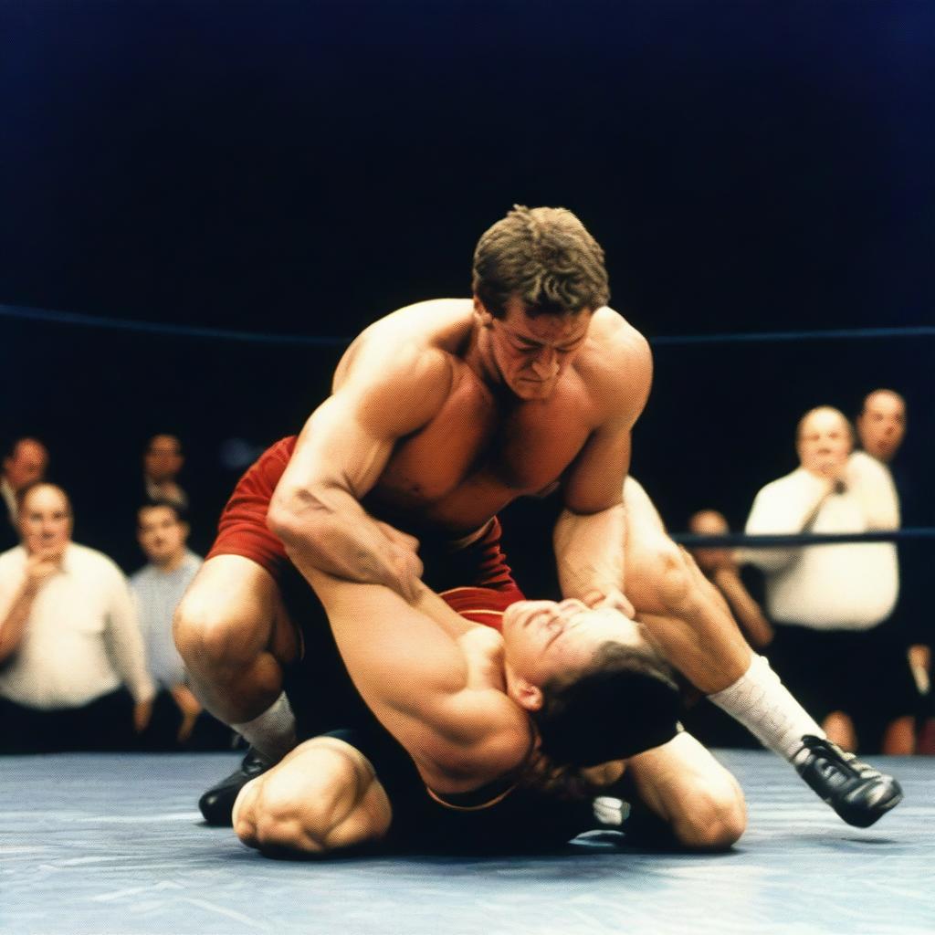 A man holding a woman in a full nelson wrestling move