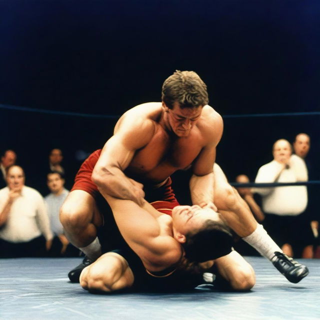 A man holding a woman in a full nelson wrestling move