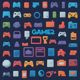 An immersive background for a gaming platform named 'Game ON', reminiscent of Steam's aesthetic, featuring elements of game iconography, bold colors, and a slick, digital design.