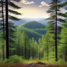 Create an image depicting a vast forest stretching into the distance under our feet, evoking a sense of boundless expanse