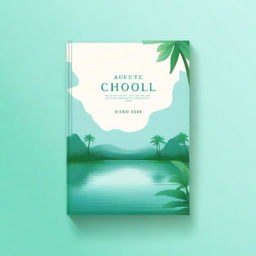 A book cover design featuring a serene lagoon