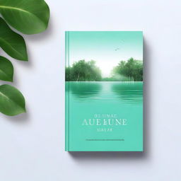 A book cover design featuring a serene lagoon