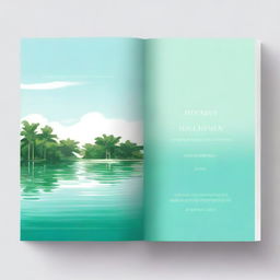 A book cover design featuring a serene lagoon