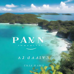 A book cover design featuring the panoramic view of Pianemo, Raja Ampat