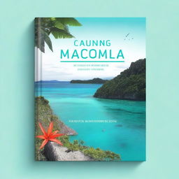 A book cover design featuring the panoramic view of Pianemo, Raja Ampat