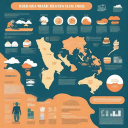 An infographic about the demography of Raja Ampat, including population distribution, age groups, gender ratios, and ethnic diversity