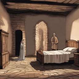 Create an image depicting a scene where the narrator's uncle is spending the night at a marquis' ancestral castle