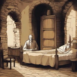 Create an image depicting a scene where the narrator's uncle is spending the night at a marquis' ancestral castle