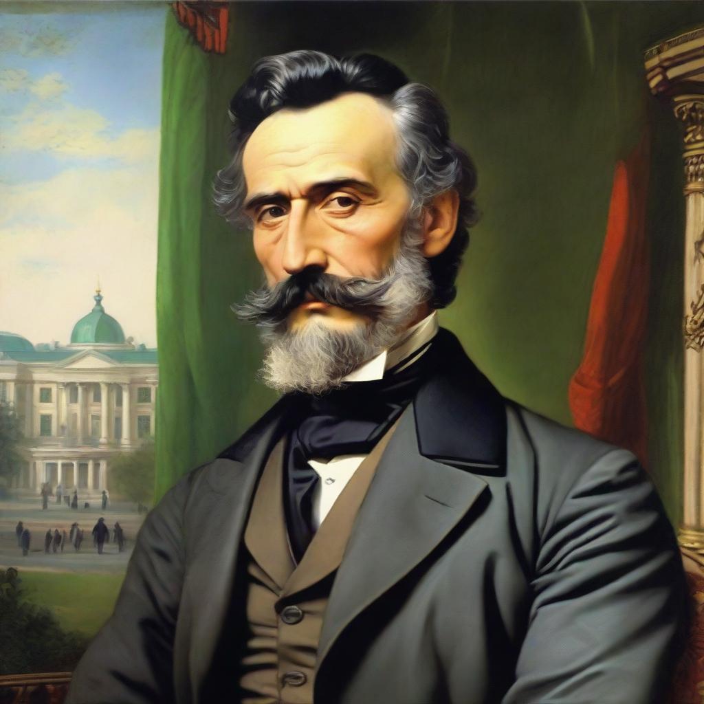 A detailed portrait of Alexander Sergeyevich Griboyedov, a famous Russian diplomat, playwright, and composer, set in the early 19th century