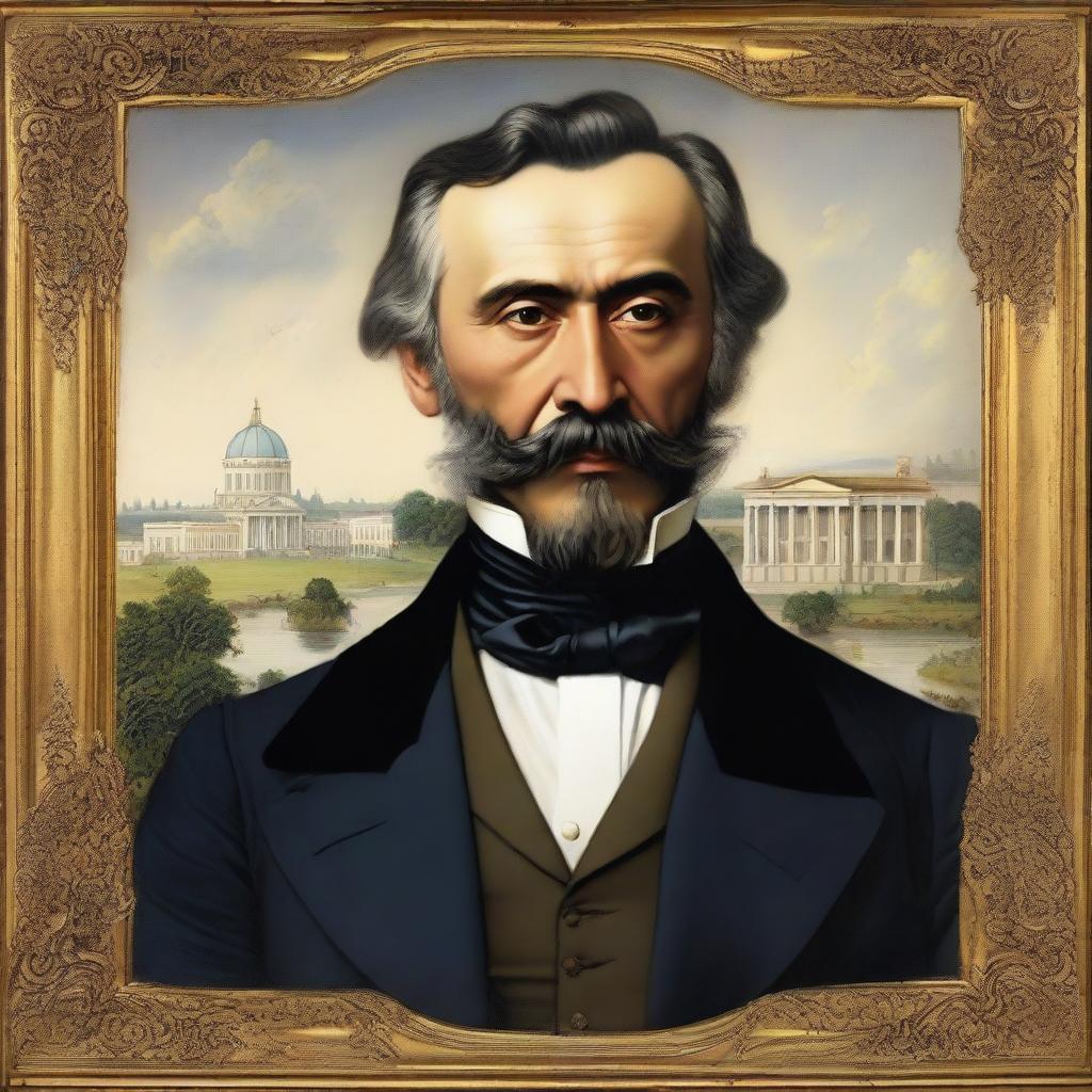 A detailed portrait of Alexander Sergeyevich Griboyedov, a famous Russian diplomat, playwright, and composer, set in the early 19th century