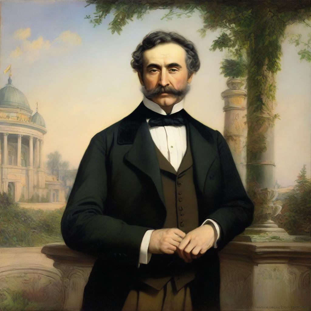A detailed portrait of Alexander Sergeyevich Griboyedov, a famous Russian diplomat, playwright, and composer, set in the early 19th century