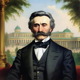 A detailed portrait of Alexander Sergeyevich Griboyedov, a famous Russian diplomat, playwright, and composer, set in the early 19th century