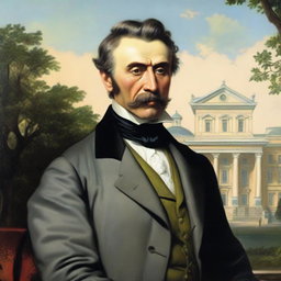 A detailed portrait of Alexander Griboyedov, a famous Russian diplomat, playwright, and composer, set in the early 19th century