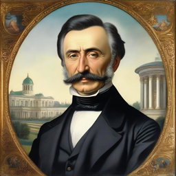 A detailed portrait of Alexander Griboyedov, a famous Russian diplomat, playwright, and composer, set in the early 19th century
