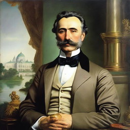 A detailed portrait of Alexander Griboyedov, a famous Russian diplomat, playwright, and composer, set in the early 19th century