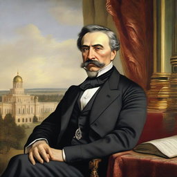 A detailed portrait of Alexander Griboyedov, a famous Russian diplomat, playwright, and composer, set in the early 19th century