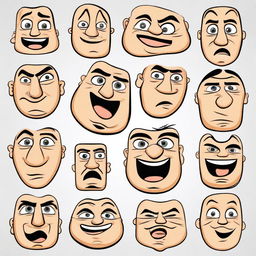 A single face displaying a wide range of emotions including happiness, sadness, anger, surprise, fear, and disgust