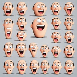 A single face displaying a wide range of emotions including happiness, sadness, anger, surprise, fear, and disgust