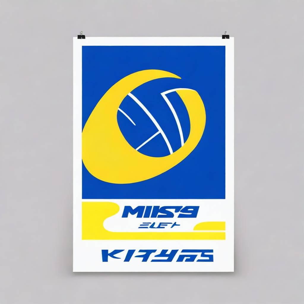 A banner for brand exhibition on a volleyball court featuring a Mikasa volleyball