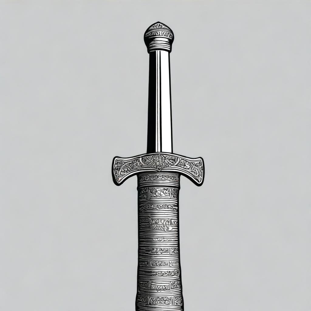 A detailed image of a hand holding a sword raised high in the air