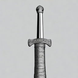 A detailed image of a hand holding a sword raised high in the air