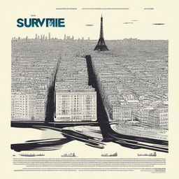 Create a movie poster for a film titled 'Survivre à Paris' with the subtitle 'une ville développée avec les problèmes du tiers-monde'