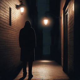 Create a mysterious character standing in a dark alley