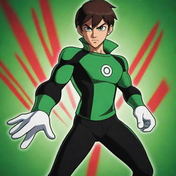 Anime-styled rendition of Ben 10, a popular cartoon character, dynamic pose, vibrant colors