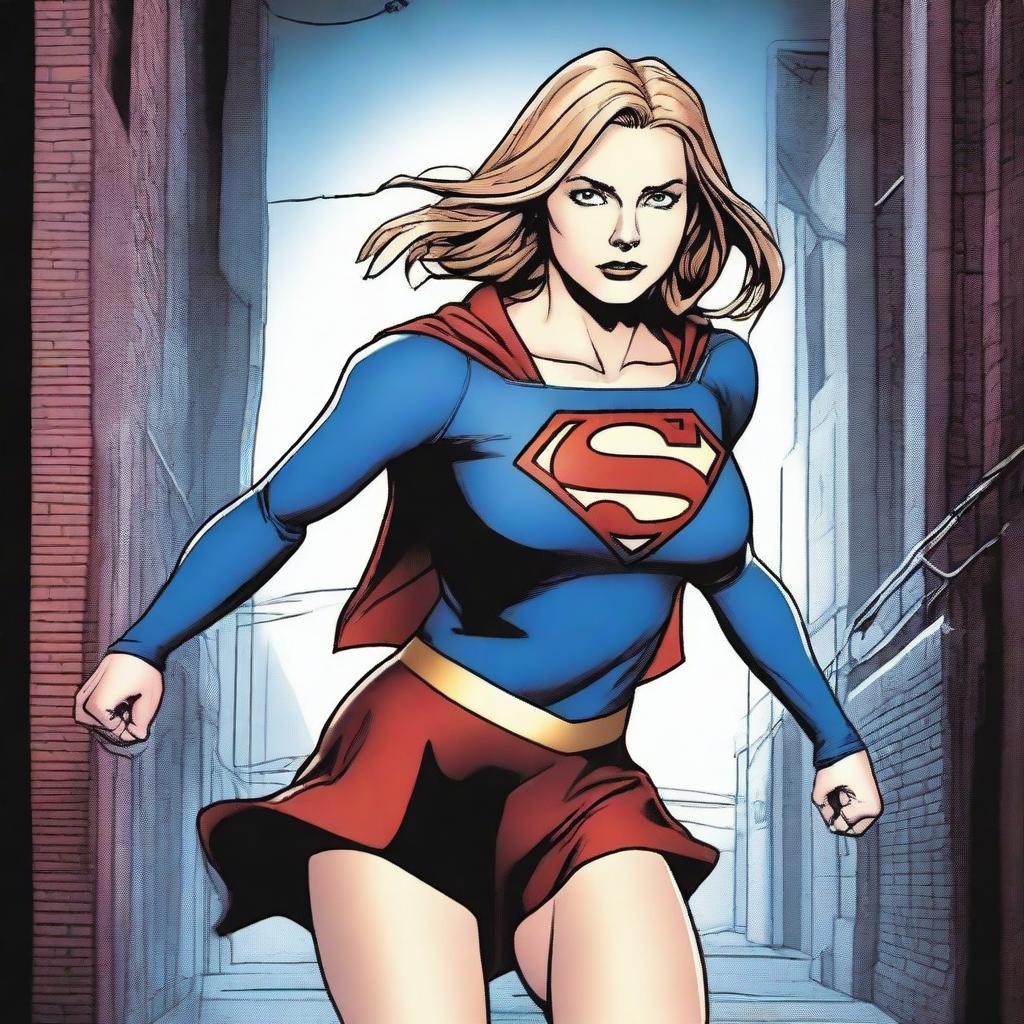 Supergirl is tied up with ropes, looking determined to break free