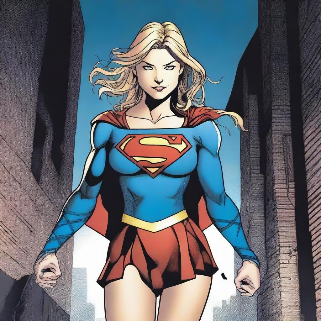 Supergirl is tied up with ropes, looking determined to break free