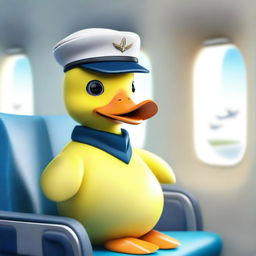 A duck sitting comfortably in an airplane seat, looking out the window