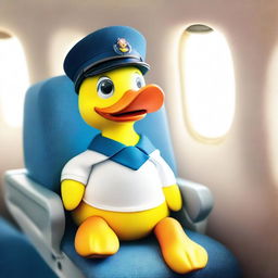 A duck sitting comfortably in an airplane seat, looking out the window