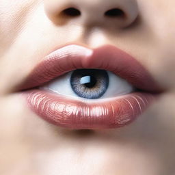 A close-up image of a person's face focusing on their lips and eyes