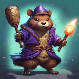 A giant beaver transformed into a yokai, dressed in elaborate witch armor and wielding a massive club