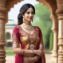 A beautiful Indian woman in traditional attire, showcasing elegance and grace with a hint of allure