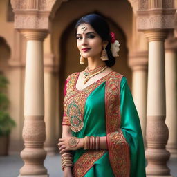 A beautiful Indian woman in traditional attire, showcasing elegance and grace with a hint of allure